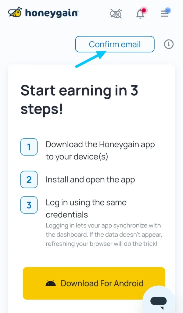 honeygain app
 Confirm Email Button